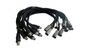 Speed sensor wiring harness assembly with multiple shielded connectors and protective corrugated sleeving