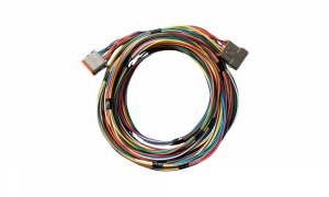 Custom multi-color wire harness assembly with automotive connectors and bundled wiring