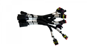 Automotive adaptor wiring harness with multi-pin connectors and labeled tail light and signal connections