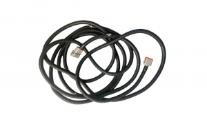Industrial wire harness assembly with protective corrugated tubing and multi-pin connectors