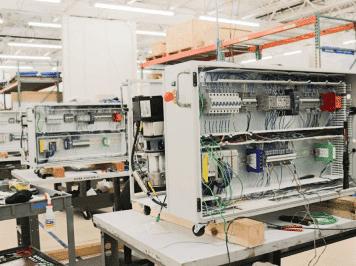 Electromechanical control panel assembly with wired components and industrial electrical connections