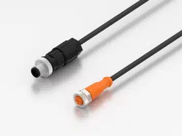 Industrial sensor and actuator cables with circular connectors in black and orange for automation systems