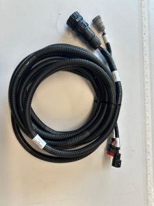 Custom industrial wire harness assembly with corrugated loom and multi-pin connectors