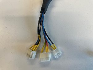 Custom multi-connector wire harness assembly with color-coded wires and insulated terminals